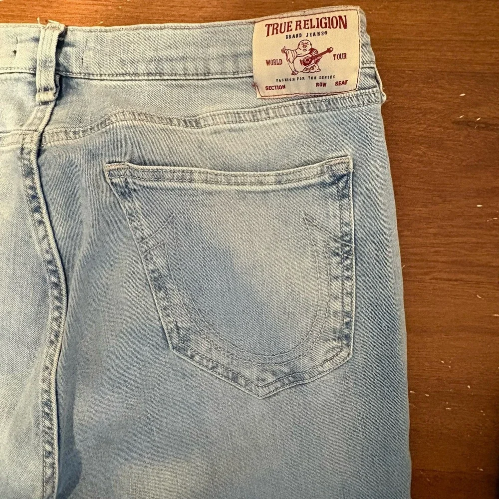 True Religion Rocco Moto Jeans Mens 36x32 Light Wash Relaxed Skinny Denim